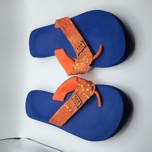 Detroit Tigers orange & blue flip flops approximately size 10